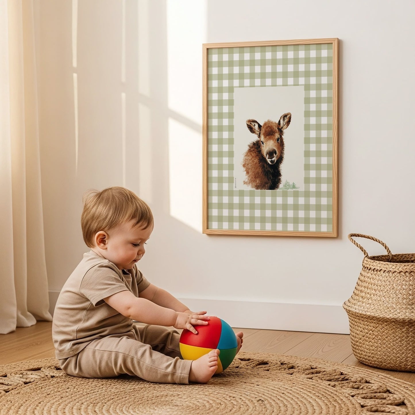 Watercolor deer portrait print for a classic forest creatures nursery room