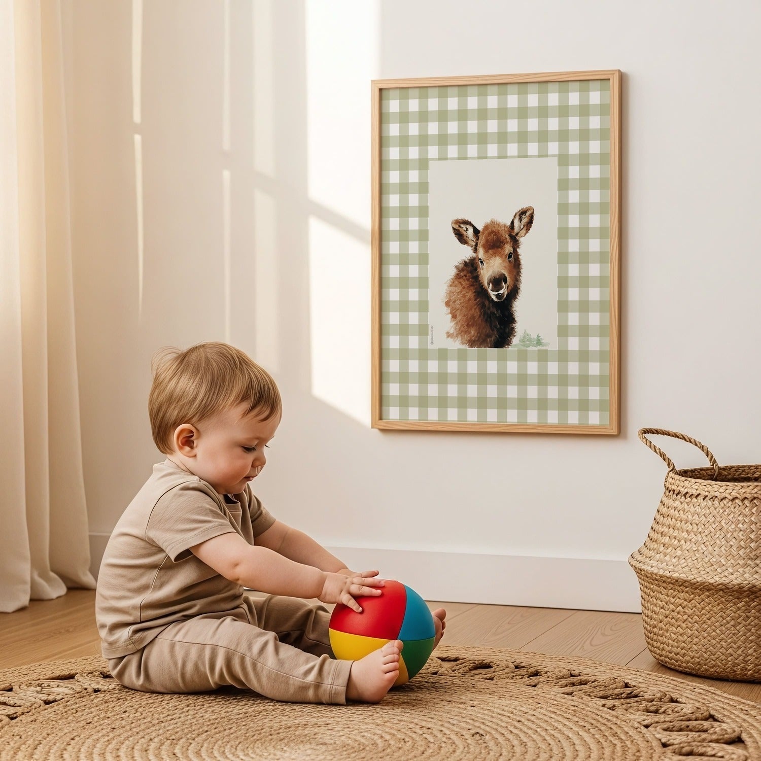 Watercolor deer portrait print for a classic forest creatures nursery room