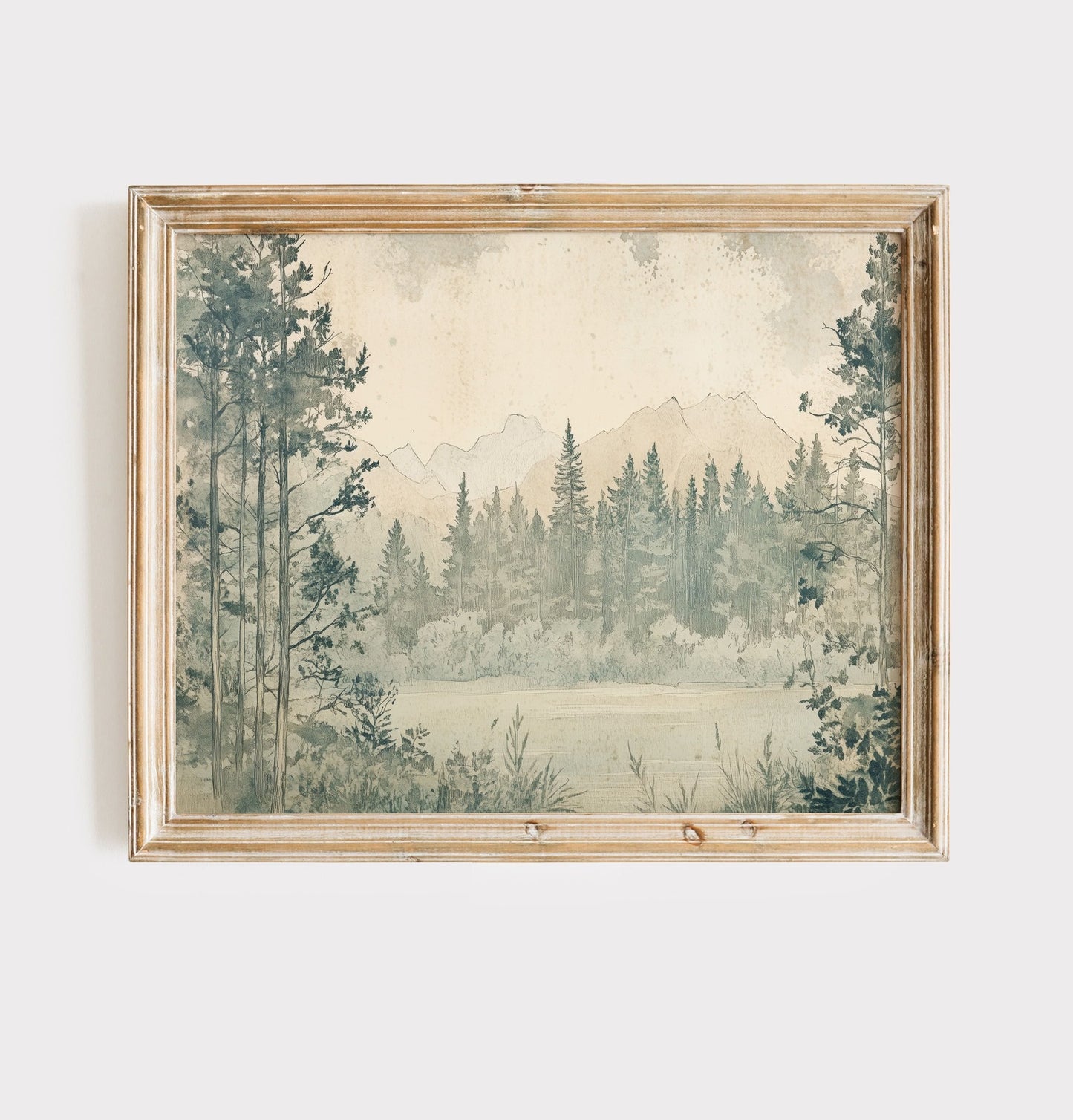 Watercolor forest animal print in mossy green tones for a botanical nursery room