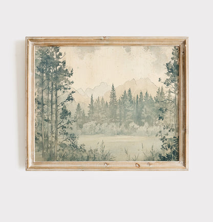 Watercolor forest animal print in mossy green tones for a botanical nursery room