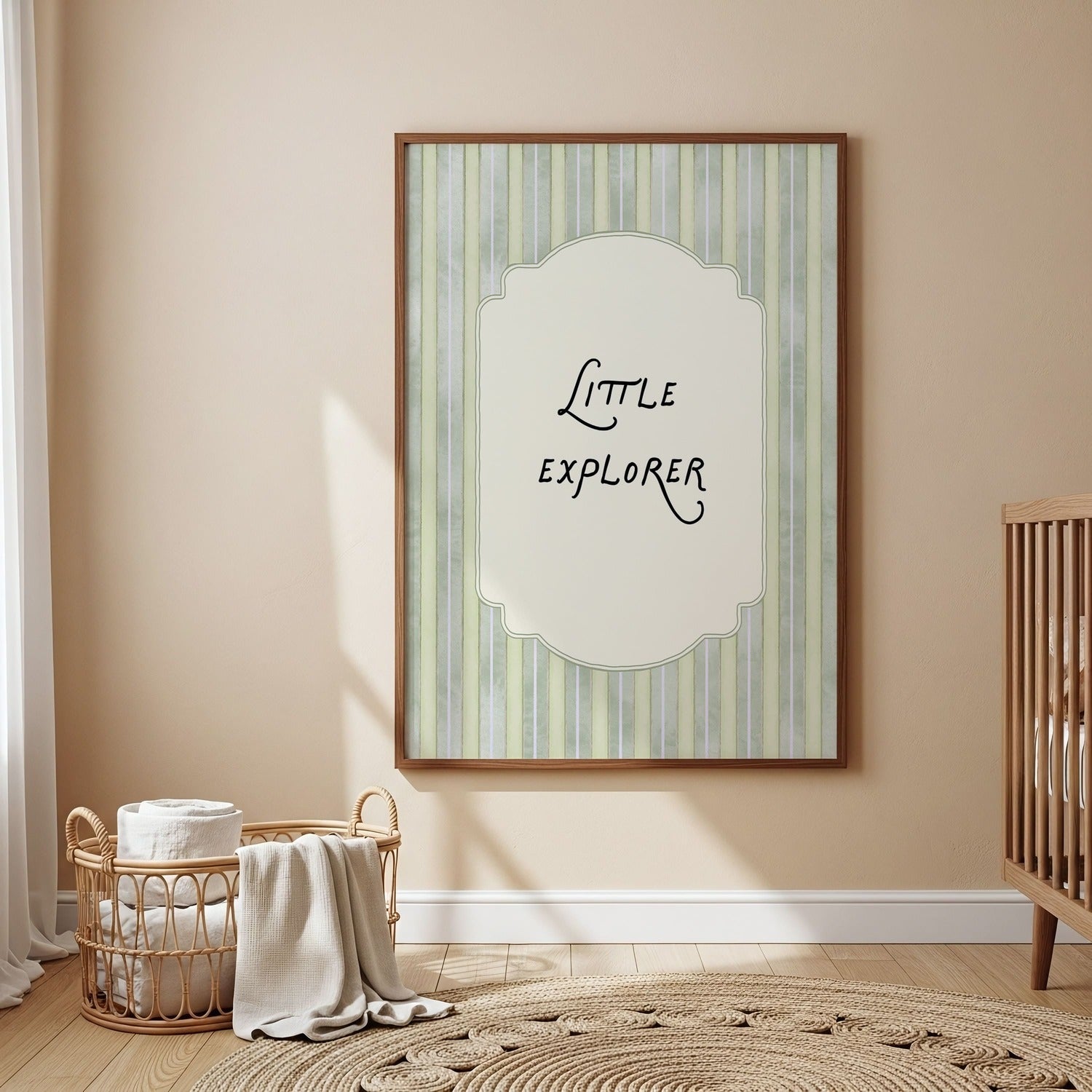 Watercolor moose print in woody brown tones for a wilderness nursery room