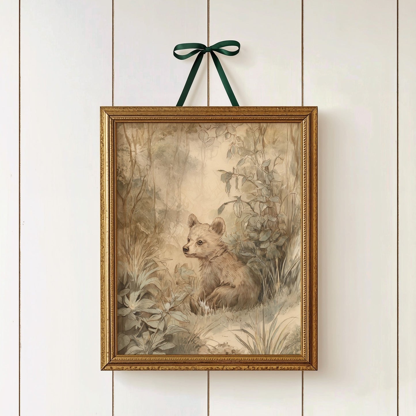 Watercolor raccoon print for a classic forest creatures woodland nursery room