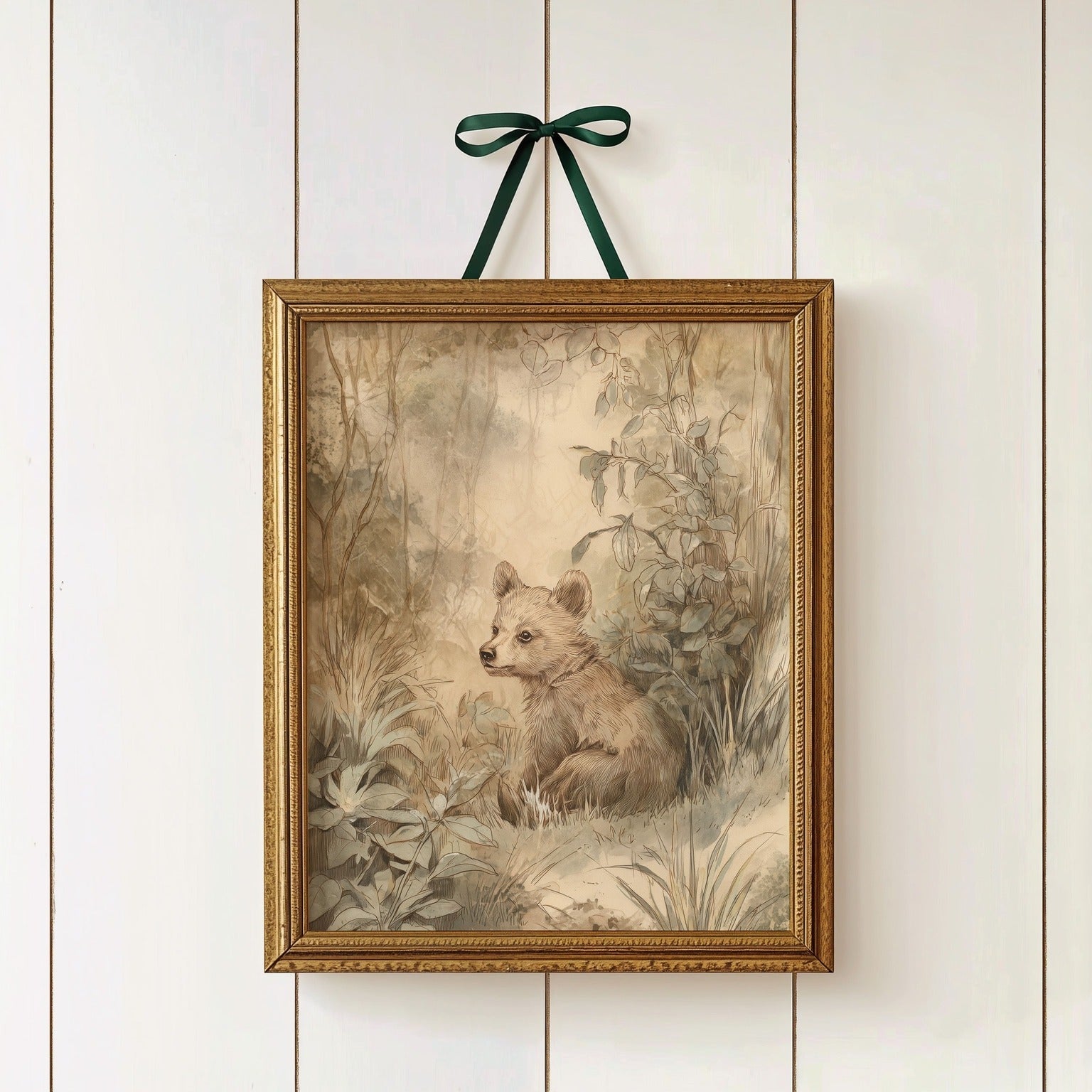 Watercolor raccoon print for a classic forest creatures woodland nursery room