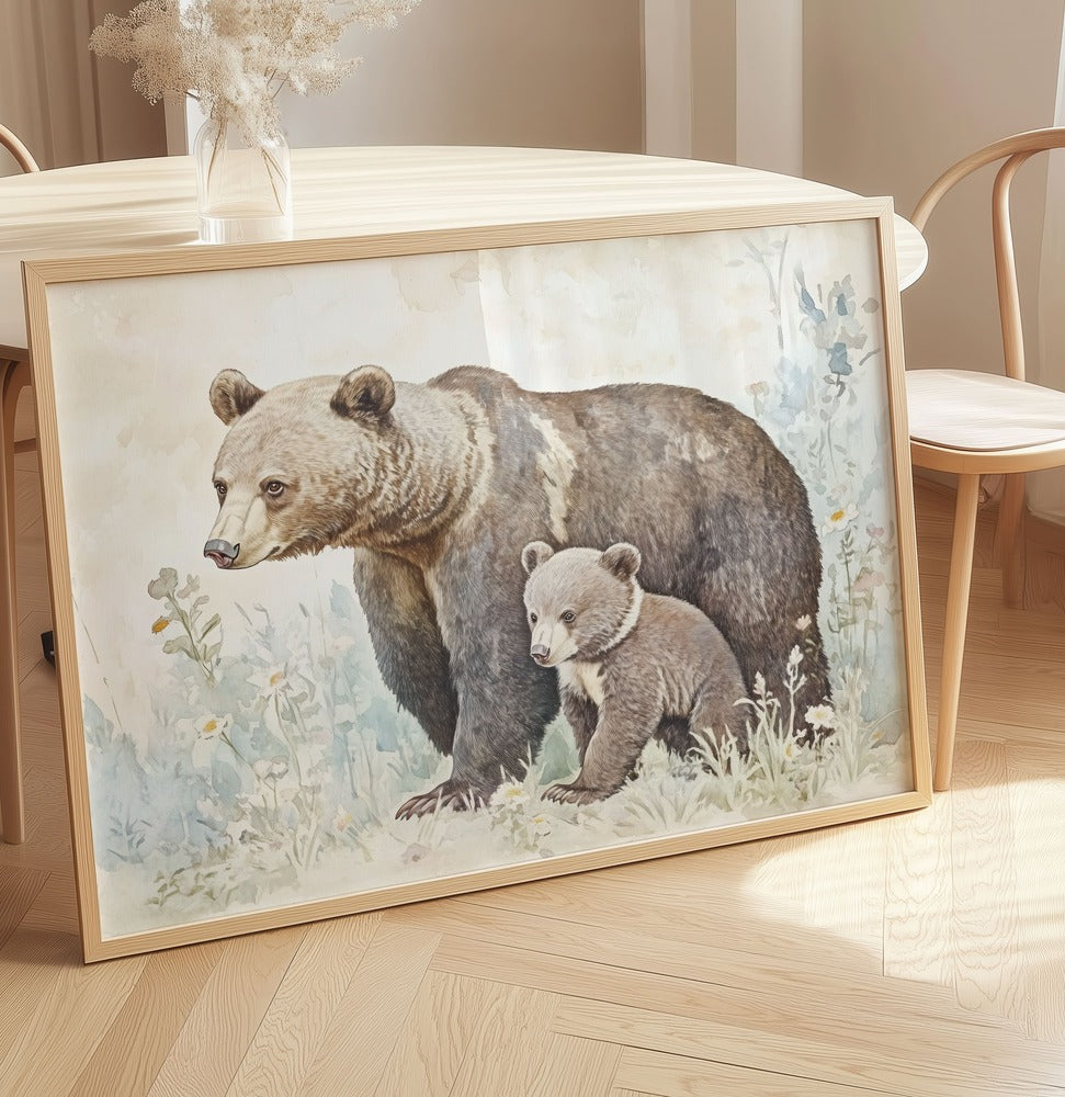 Watercolor squirrel family print for a heartwarming forest nursery room