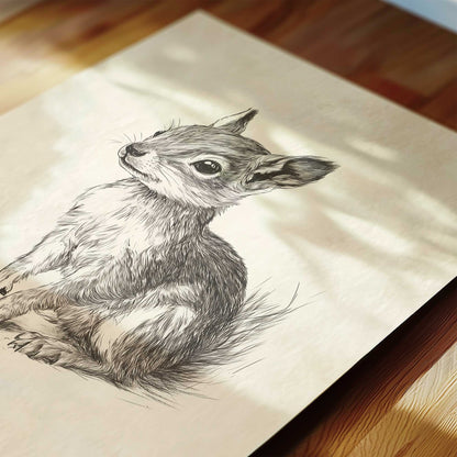 Watercolor woodland animal print in warm cream tones for a nostalgic nursery wall
