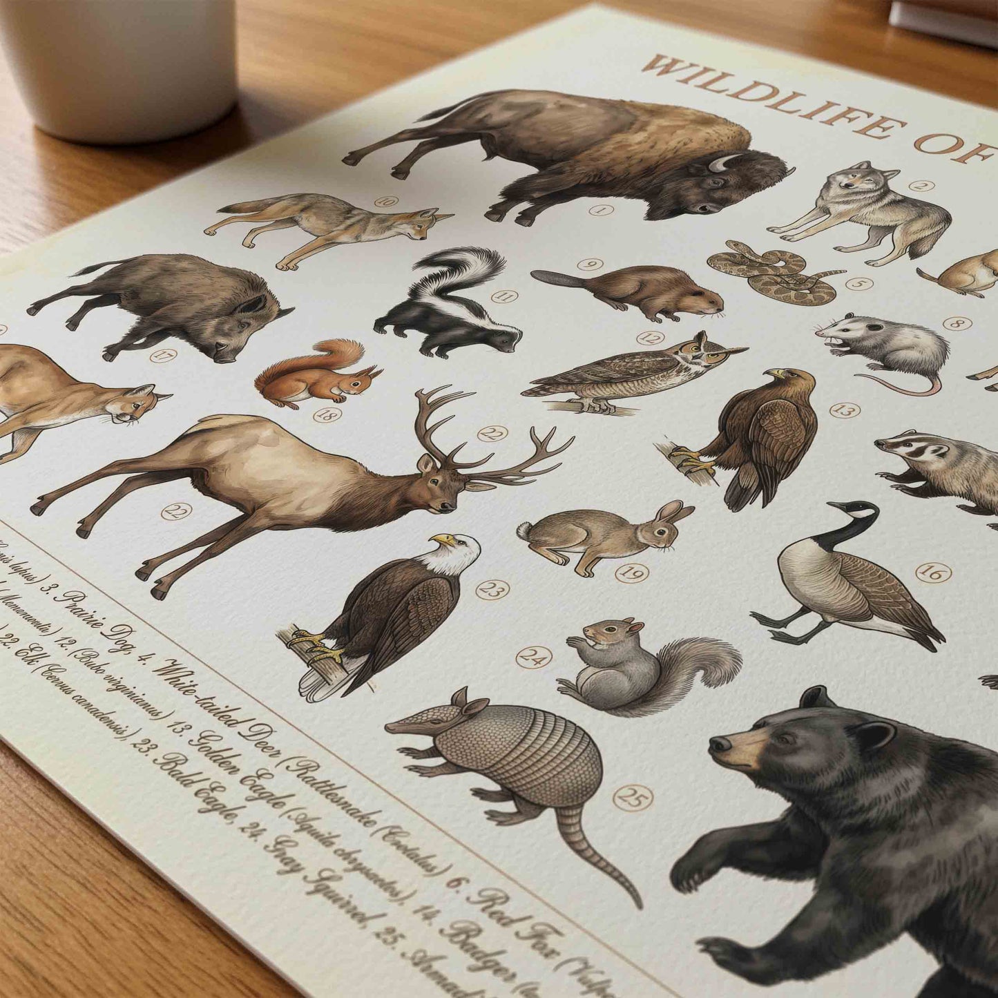 Wildlife of North America poster styled for a vintage woodland nursery room
