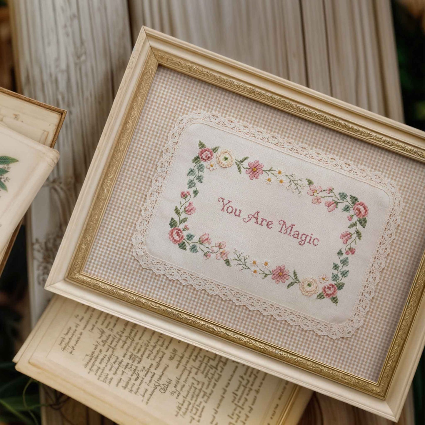 Framed You Are Magic print with pink floral border for a girls nursery wall