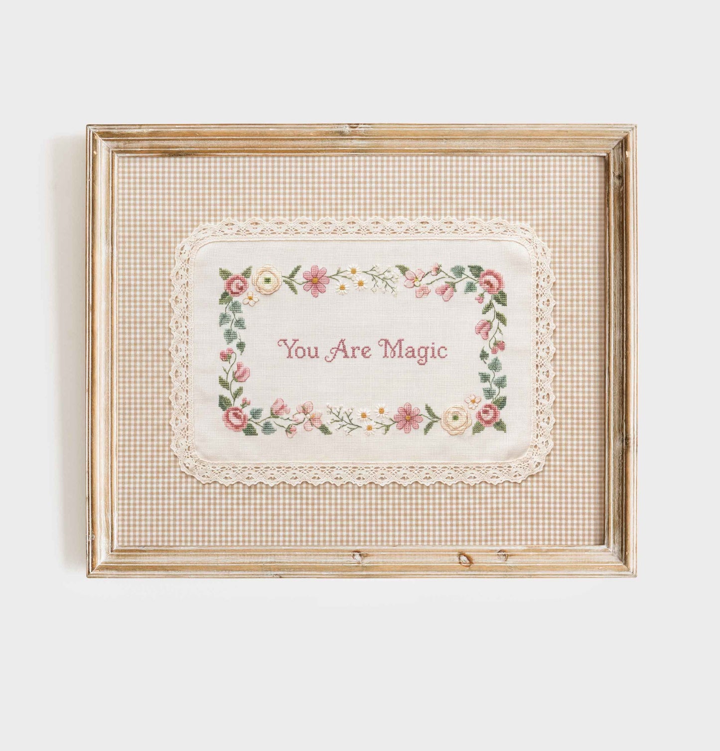 Grandmillennial style You Are Magic print in a wood frame for a nursery wall