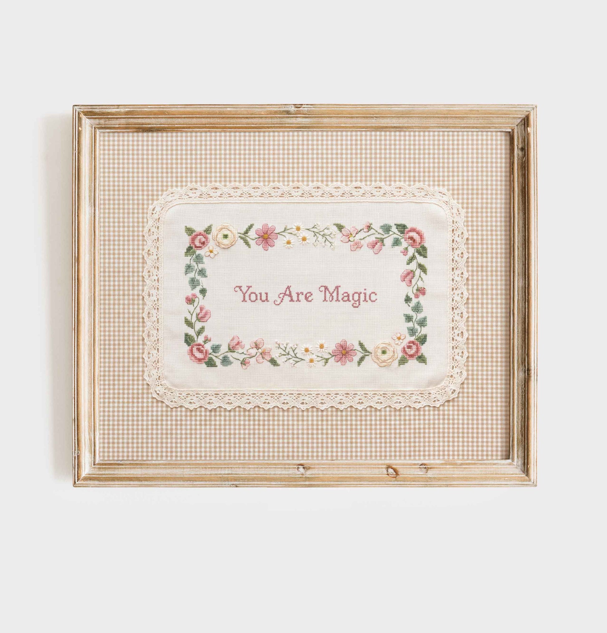 Grandmillennial style You Are Magic print in a wood frame for a nursery wall