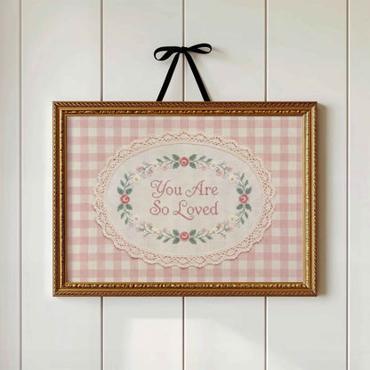 Vintage embroidery nursery wall art for a girls bedroom