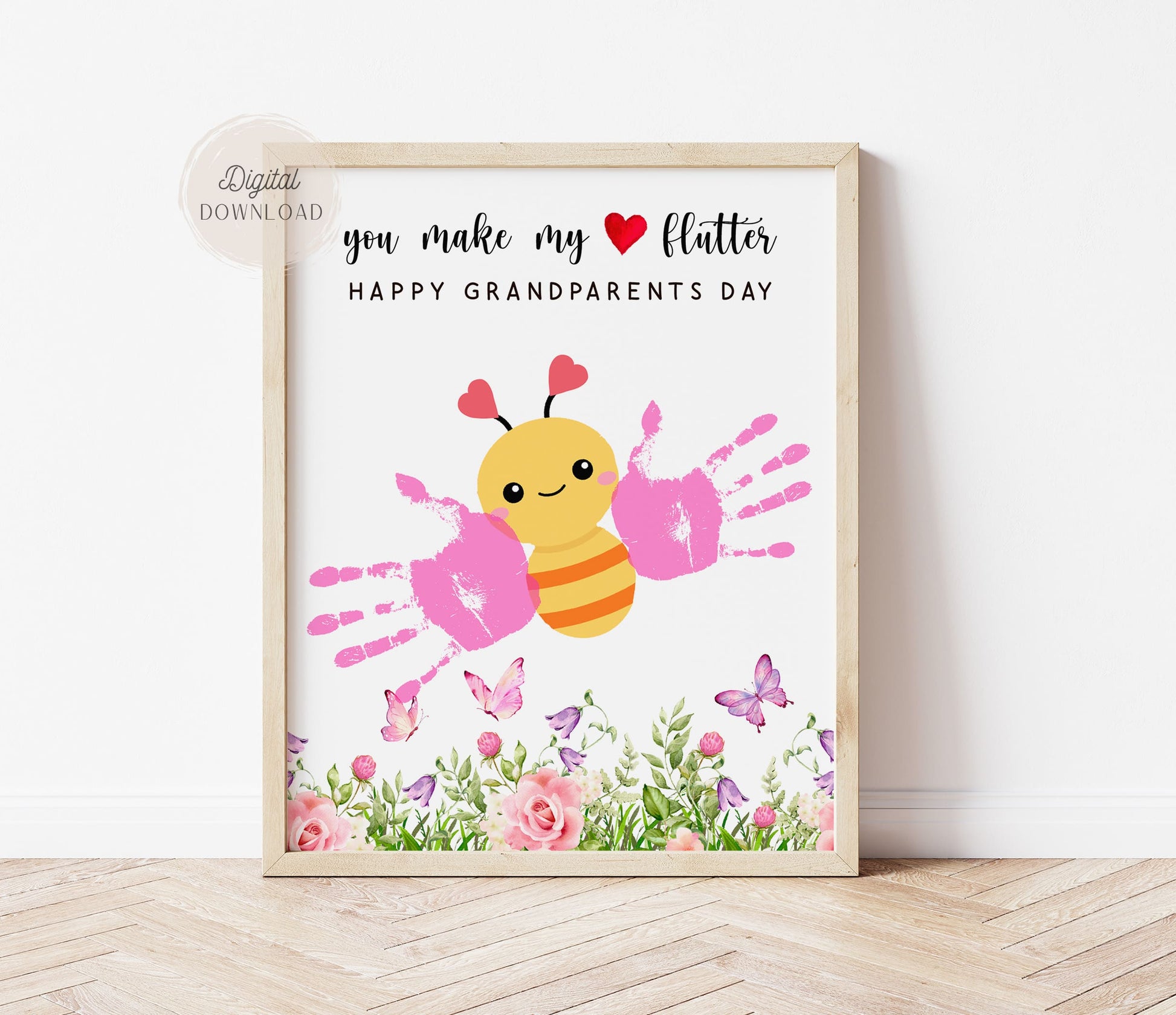 You Make My Heart Flutter butterfly handprint keepsake craft template
