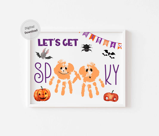 Let's Get Spooky ghost Handprint art for Halloween digital