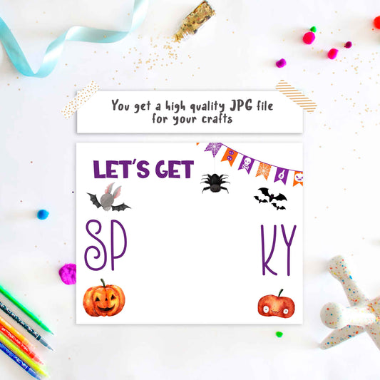 Let's Get Spooky ghost Handprint art for Halloween digital