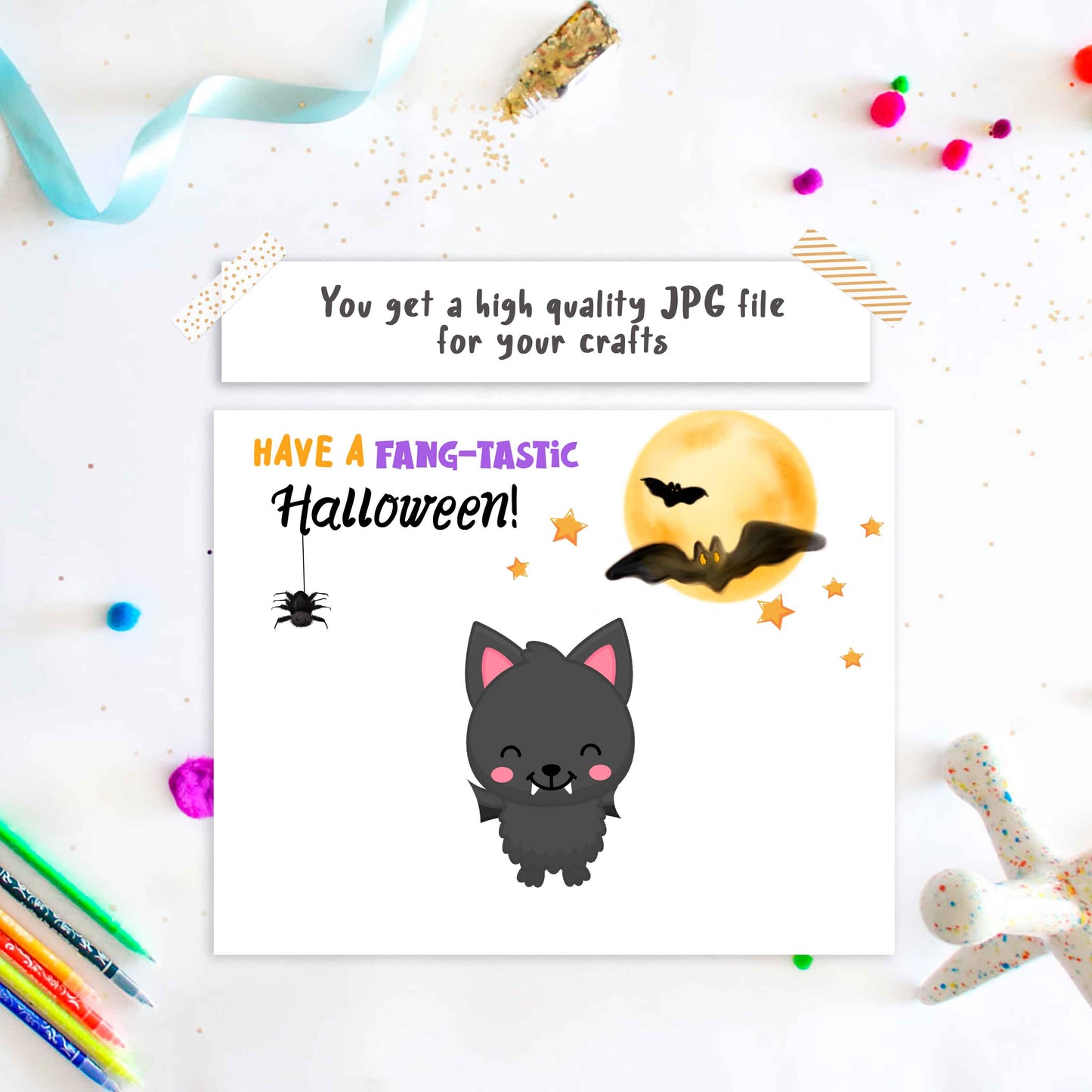 Bat Handprint art Fang-Tastic Halloween download template