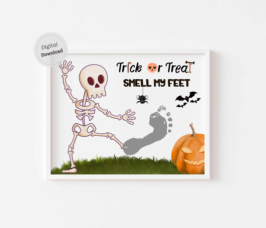 Halloween footprint art with skeleton