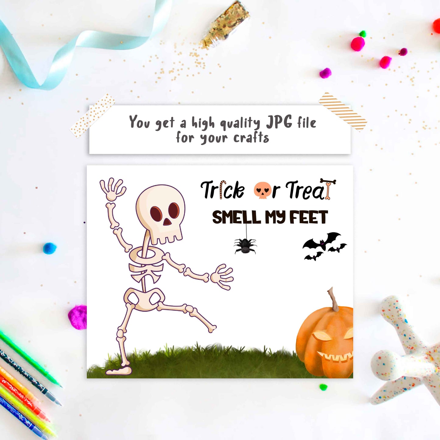 Halloween footprint art with skeleton